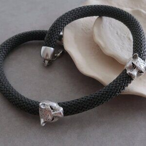 panther rope necklace grey and silver tone